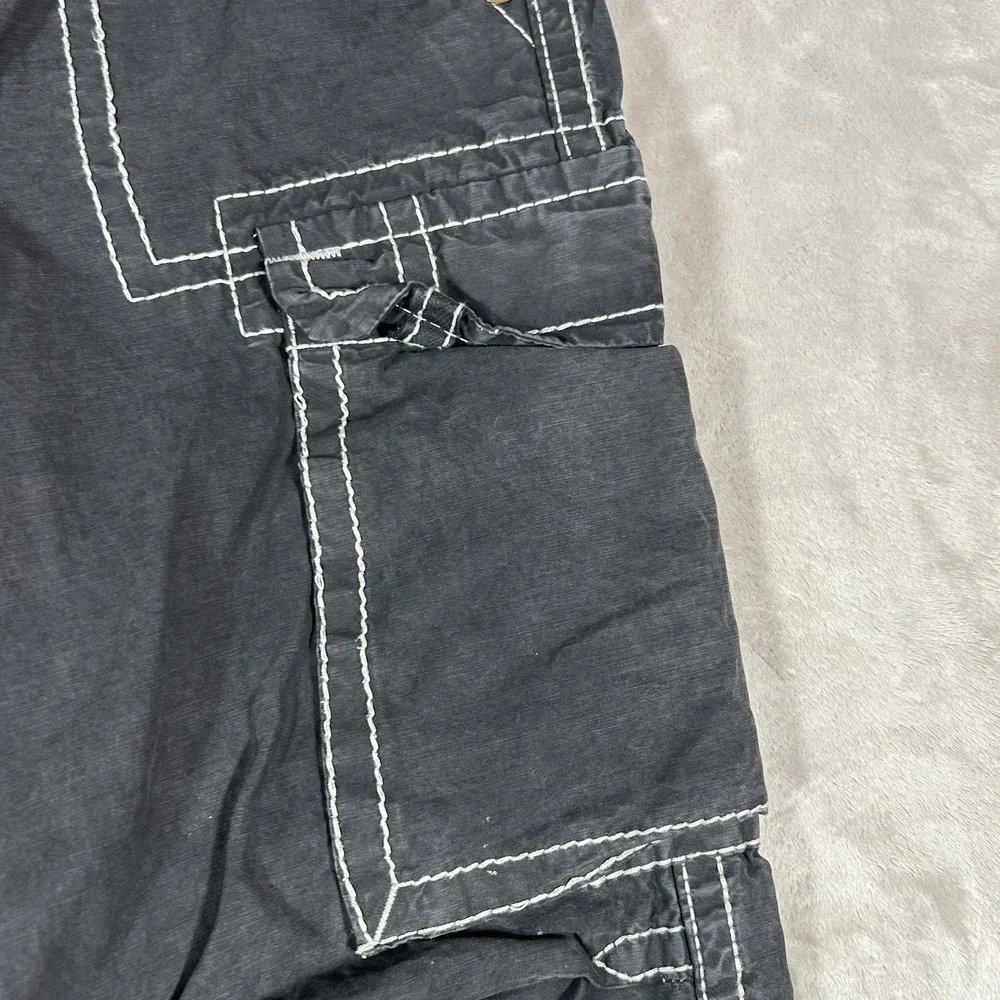 True Religion Anthony Cargo Pants Mens 34x32 Black Flap Pockets Wide Leg Y2K VTG